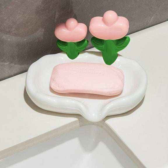 Nkmbld Soap Box Holder, Cute Flower Soap Tray Decorative Bathroom Soap Container Suitable for Kitchen, Bathroom, Laundry Sink Or Counter, White