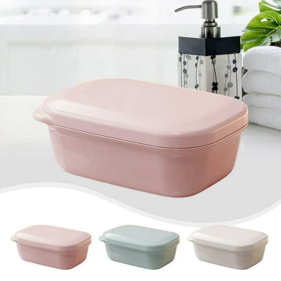 Nkmbld Soap Dish Holder with Lid, Quality Soap Tray Shatterproof Soap Container for Camping, Gym, Bathroom,Kitchen,Dormitory,Hotel, Pink