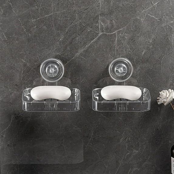 Nkmbld Soap Dish for Shower, Suction Cup Soap Box Wall Mounted Storage Rack for Kitchen, Bathroom, Laundry, White