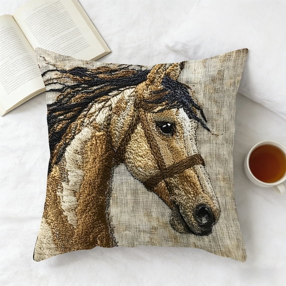 Nkmbld Soft Decorations Throw Pillow Covers, Short Plushs Horse Elemented Pillow Cover with Cute Embroidered Decoration Pillowcases for Home Sofa Couch