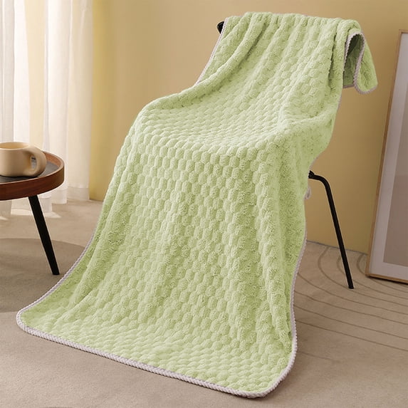 Nkmbld Soft Fleece Throw Blanket, Velvet Bath Towel Household Absorbent Wrap Thickened Soft Blanket, Machines Washable, All-Season Use, Green