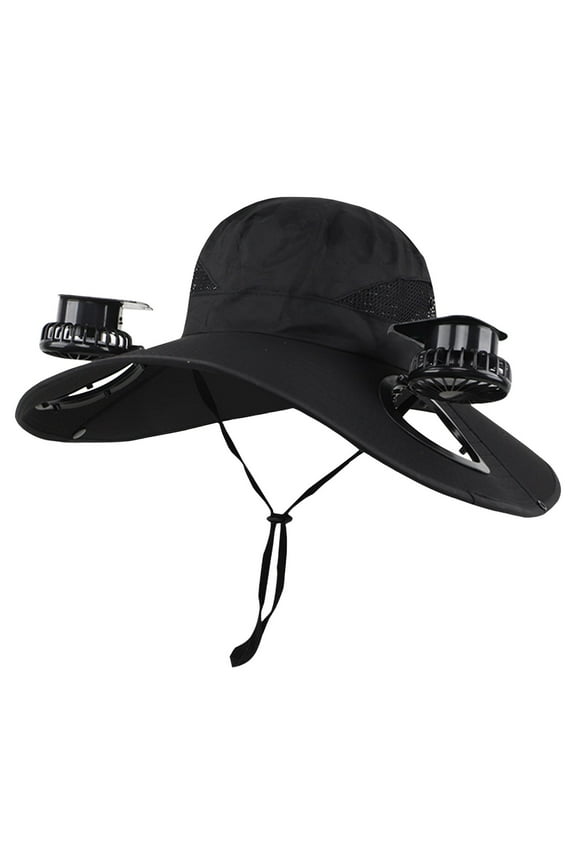 Solar Powered Fan Hat Outdoor Wide Solar Fan Sun Hat for Men and Women with 2 Fans Fishing Hat, Black