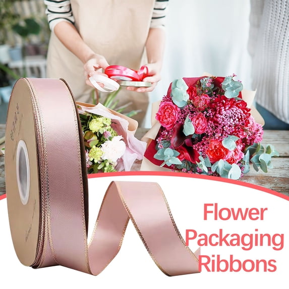 Nkmbld Solid Satin Ribbon, Gold Edged Polyester Satin Ribbon for Bows Crafts Flower Bouquet Gift Wrapping Wedding Birthday Decorations