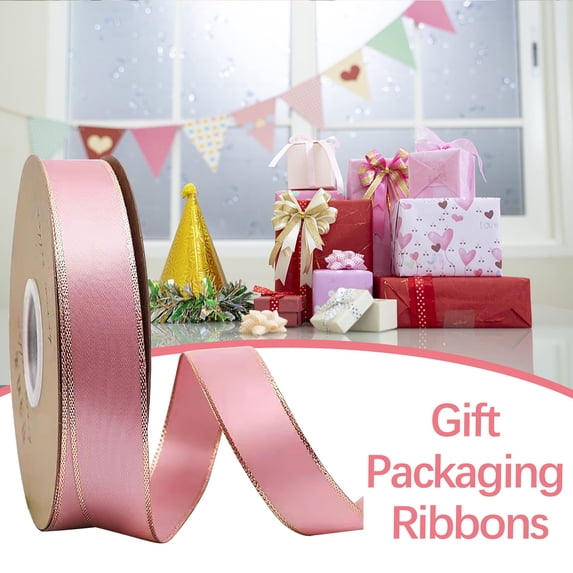 Nkmbld Solid Satin Ribbon, Gold Edged Polyester Satin Ribbon for Bows Crafts Flower Bouquet Gift Wrapping Wedding Birthday Decorations