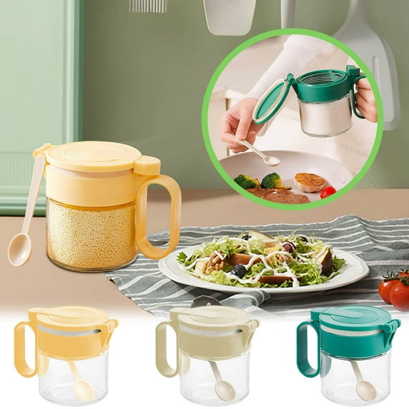 Nkmbld Spice Dispensers with Spoon Household Kitchen Handle Flip Cover Large Capacity Storage Seasoning Bottle, Yellow
