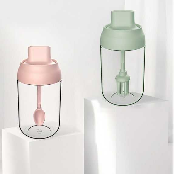 Nkmbld Spice Storage Containers with Spoon Kitchen Transparent Seasoning Jar Sealed Proof Quantitative Condiment Jar for Keeping Sugar,Salts,Spice,Pepper Powder, Pink