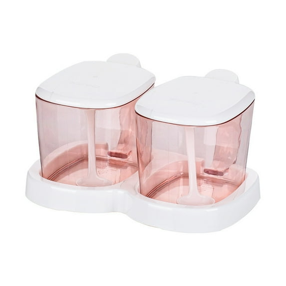 Nkmbld Spice Storage Containers with 2 Grids and 2 Spoons Kitchen Condiment Jar for Keeping Sugar,Salts,Spice,Pepper Powder, Pink