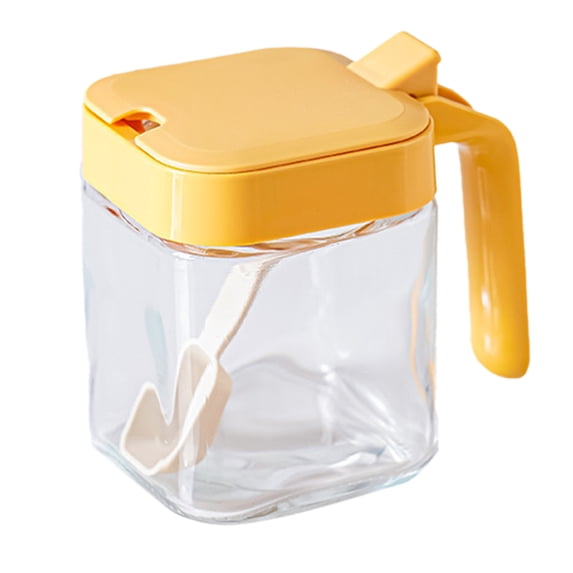 Nkmbld Spice Storage Containers with Spoon Kitchen Transparent Seasoning Jar Sealed Proof Quantitative Condiment Jar Large Opening Glass Jar, Yellow