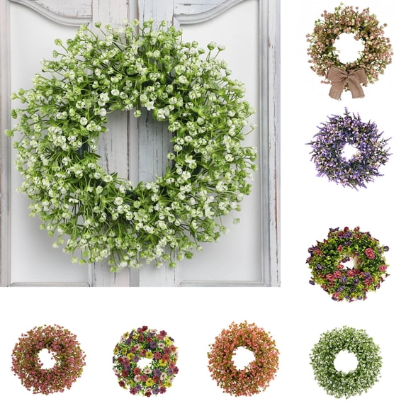 Nkmbld Spring Artificial Wreath Decor, Artificial Plant Wreath Colorful Flower Wreath for All Seasons Home Farmhouse Indoor Outdoor Wall Decor