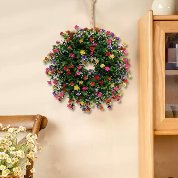 Nkmbld Spring Wreaths for Front Door, Artificial Colorful Flower Wreath Summer Wreath for Indoor Outdoor Farmhouse Porch Wall Window Festival Decor