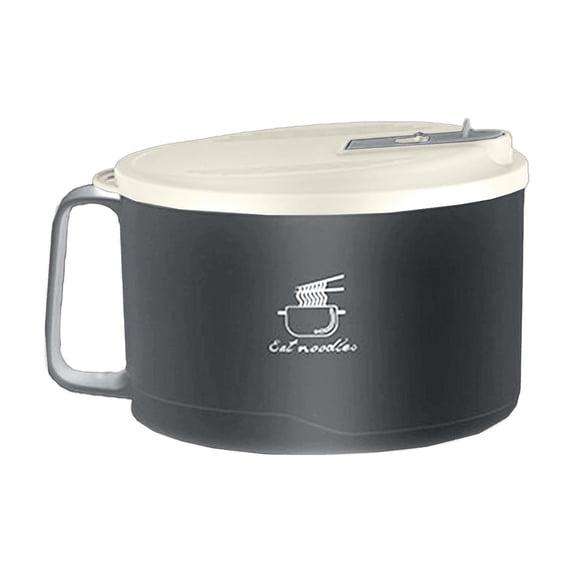 Nkmbld Stainless Steel Instant Noodle Bowl Suitable for Dormitory Picnic Camping Can Be Drained Large Capacity Rice Bowl with Lid, Gray