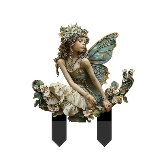 Nkmbld Statues Yard Decorations Outdoor Garden Decor Green Jungle Sad with Acrylic Pottery Flowers Plants Decorative Props Ground Insertion