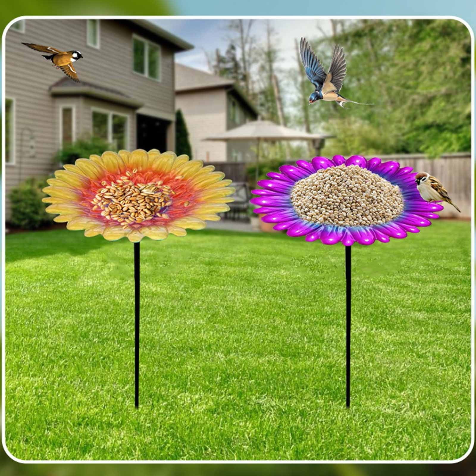 Nkmbld Statues for Yard and Garden Metal Flower Bird Bath Tub Shepherds Hook Bird Feeder Outdoor Garden Garden Garden Bird Water Feeder Bath Tray
