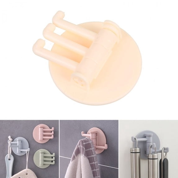 Nkmbld Sticky Hooks for Hanging Heavy Duty, 2KG Adhesive Hook Rotatable Strong Bearing Stick Hook Bathroom Wall Rack Tools for Coats, Bags, Keys, Purse, Clothes, Beige