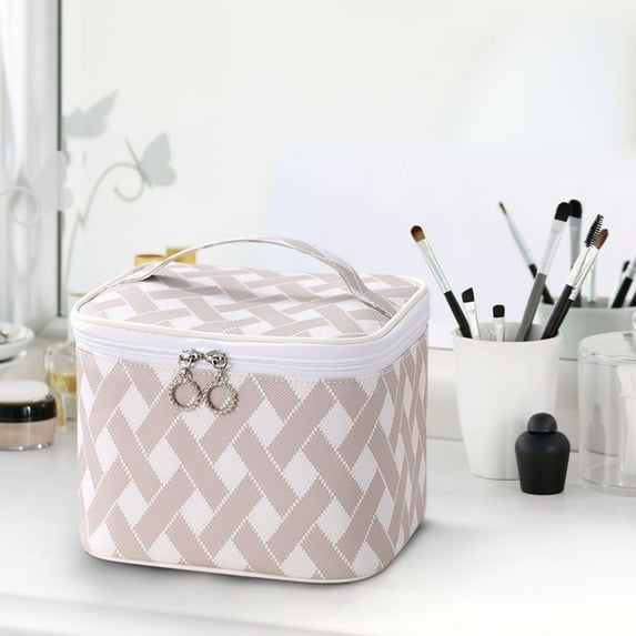 Nkmbld Portable Makeup Bag with Large Storage Capacity Exquisite and High End Travel Storage Box Wash Bag, Beige