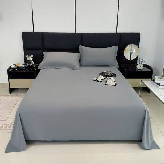 Nkmbld Solid Color Bed Sheet Washed Cotton Quilt Sheet for All Season, Full/Queen, Gray