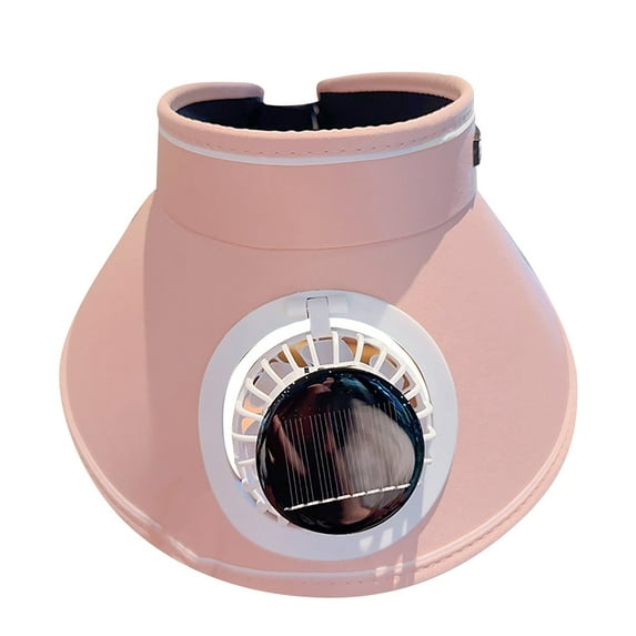 Nkmbld Sun Visors Hat with Fan for Women - Fan Visor Hat - Large Travel Solar+USB Charging Fan Hat, Pink