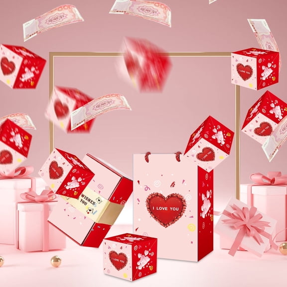 Valentine's Day Gifts $10 & Under Nkmbld Surprise Gift Box Explosion for Money, Unique Folding Bouncing Red Envelope Gift Box, Gifts for Her