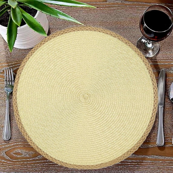 Nkmbld Table Mats Round Woven Placemats Heat Resistant Washable Table Mats for Kitchen Dining Party Natural Table Decor, Easy to Clean