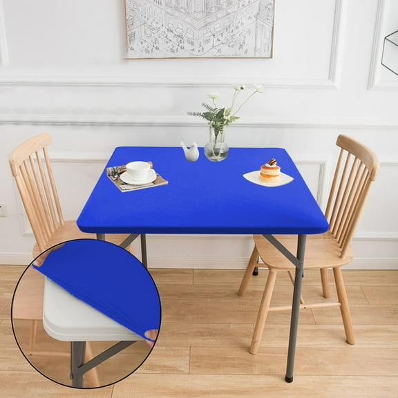 Nkmbld Tablecloths Rectangular 33.86x33.86inches Tablecloth Stretch Square Wrapped Stretch Table Cover for Picnic Wedding Party Decoration, Blue