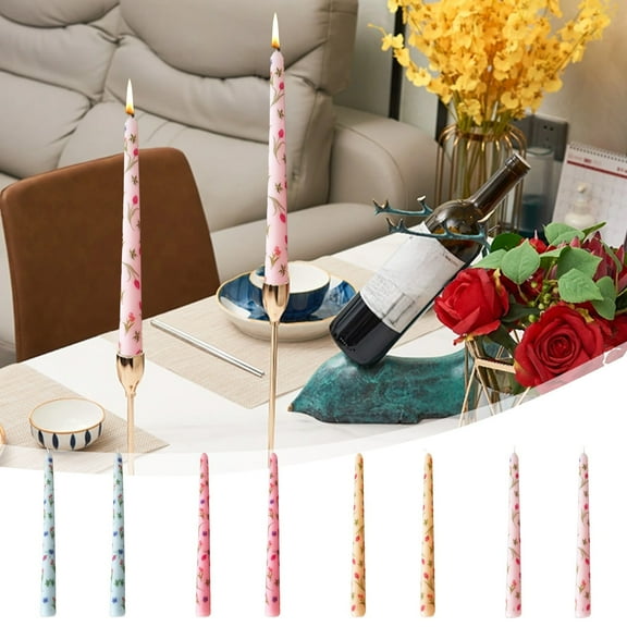 Nkmbld Taper Candles for Home Decoration, Flower Printed Long Pole Candle Romantic Wedding Candlelight Dinner Decoration, Blue