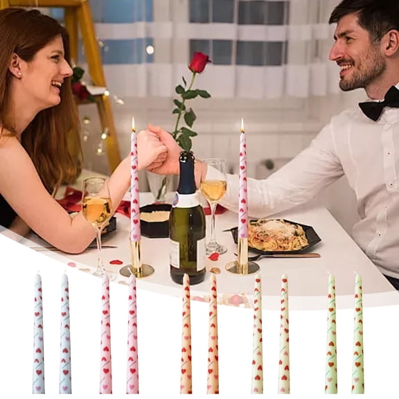 Nkmbld Taper Candles for Table Centerpieces, Flower Printed Long Pole Candle Romantic Wedding Candlelight Dinner Decoration, Beige