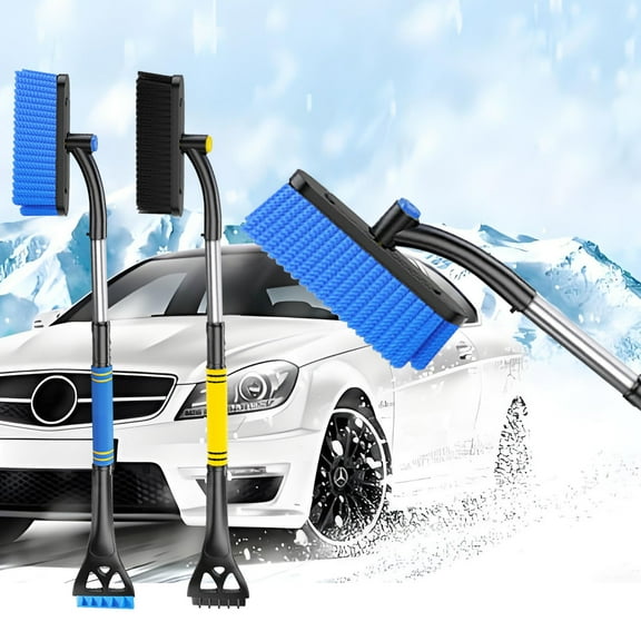 Nkmbld Telescopic Snow Shovel, 3 in 1 Snow Plow Snow Pusher with D-Grip Handle, Lightweight Emergency Snow Brush for Car Driveway, Garden, Camping, Blue