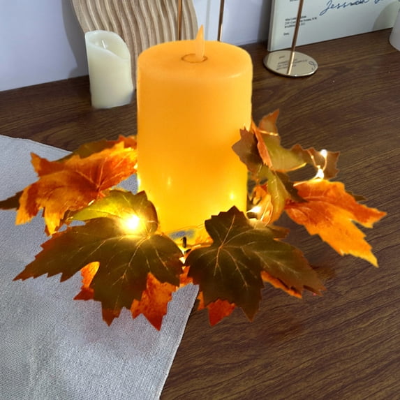 Nkmbld Thanksgiving Fall Candle Rings Wreath, Autumn Decorative Artificial Maple Leaf Floral Holder Festival Holiday Party Decoration