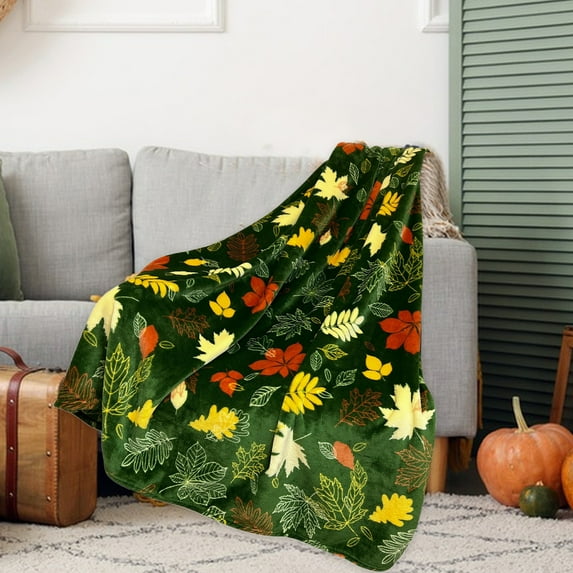 Nkmbld Thanksgiving Fleece Throw Blanket Yellow Maple Leaf Blanket Portable Flannel Blanket for Sofa, Couch, Chairs and Bed