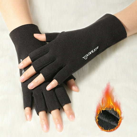 Nkmbld Thermal Warm Winter Gloves for Cold Weather, Half Finger Hand Warmers Velvet Gloves Touch Screen Thermal Heated Mittens Double-Sided Heating Hand Warmers, Black