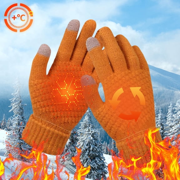 Nkmbld Thermal Warm Winter Gloves for Cold Weather, Thermal Knitted Gloves Touchscreen Waterproof Windproof Sports Gloves Plain Breathable Mittens, Yellow