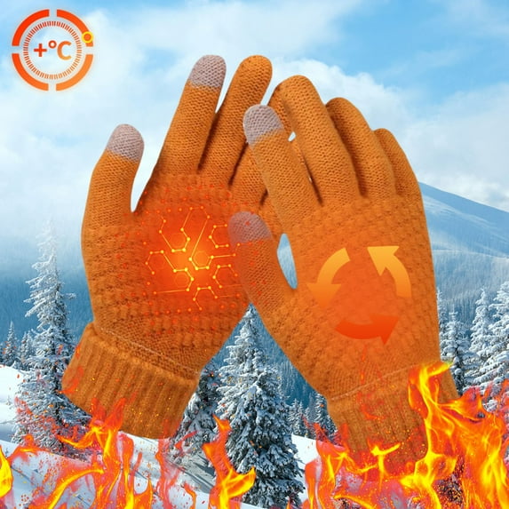 Nkmbld Thermal Warm Winter Gloves for Cold Weather, Thermal Knitted Gloves Touchscreen Waterproof Windproof Sports Gloves Plain Breathable Mittens, Yellow