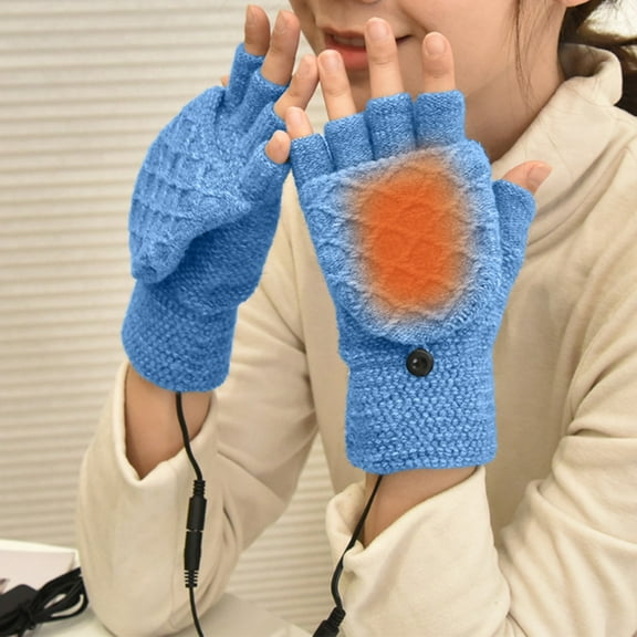 Nkmbld Thermal Warm Winter Gloves for Cold Weather, Usb Heating Gloves Removable and Washable Adjustable Hand Warmer Computer Charging Treasure Warm Gloves, Blue