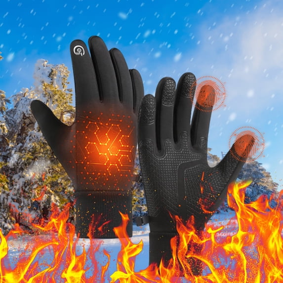 Nkmbld Thermal Warm Winter Gloves for Cold Weather, Waterproof Warm Gloves with Touch Screen Fingers Thermal Glove for Running Riding Cycling Driving, Black