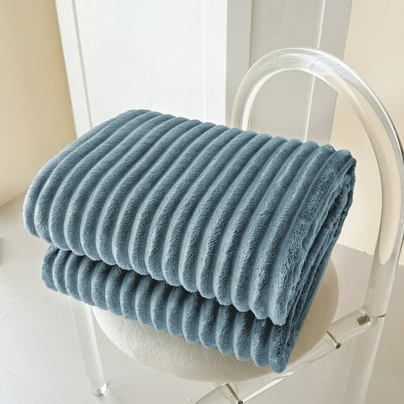 Nkmbld Throw Blanket for Couch, Flannel Fleece Blanket Warm and Soft Striped Couch and Bed Blanket Cozy Comforter Home Decor, All-Season Use, Blue
