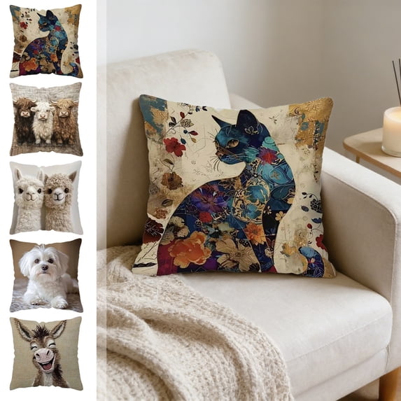 Nkmbld Throw Pillow Covers 18x18, Cute Pet Decorative Cushion Case Polyester Linen Pillowcase for Bed Couch Sofa Living Room Bedroom Decoration