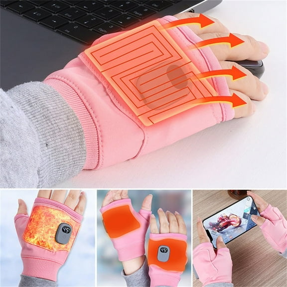 Nkmbld Usb Heated Gloves for Men Women, Portable Heating Gloves Fingerless Heated Gloves for Women Men Rechargeable Hand Warmer for Indoor and Outdoor, Pink