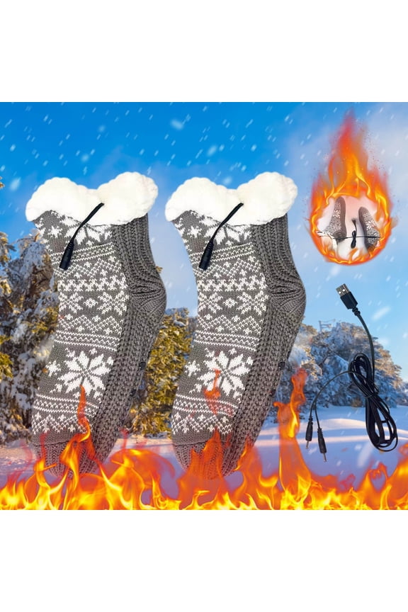 Usb Heated Socks for Men Women, Anti-Slip Foot Warmer Knitted Thermal Heating Socks for Indoor Home Office, Winter Usb Heating Pad Knitted Socks Foot Heater