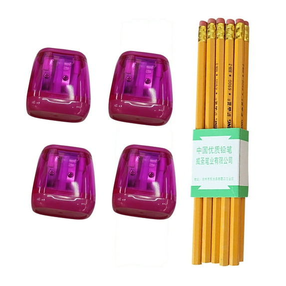 Nkmbld Plastic Colored Transparent Pencil Sharpener and Pencil Set - 4pc Pencil Sharpener and 10pc Pencil
