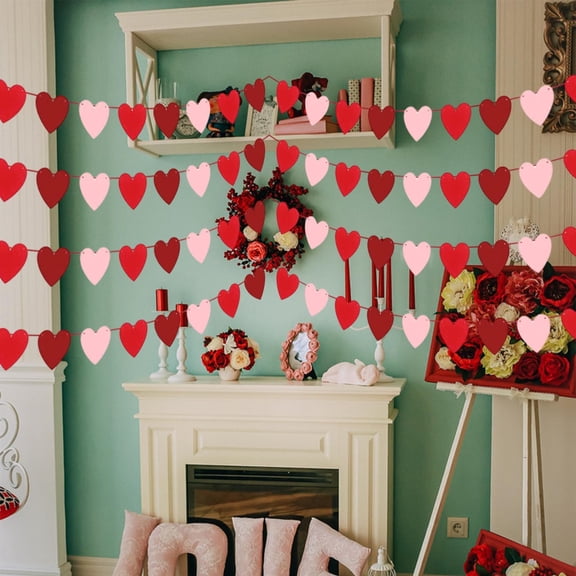 Nkmbld Valentine's Day Decoration Kit Romantic Heart Valentines Garland Banner Hanging Accessories for Wedding Anniversary Party Wall Decor