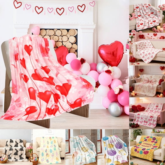 Nkmbld Valentine's Day Flannel Blanket, Valentine Throw Blanket Holiday Gift for Him Her, Soft Plush Throw Blanket for Living Room Couch Bed Chair Decor