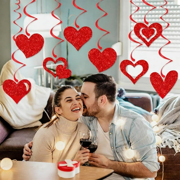 Nkmbld Valentines Day Decor Red Heart Garland Hanging Sparkling Love Streamer Glitter Bunting Banner Twinkle Heart Backdrop for Wedding Valentines Party Decor