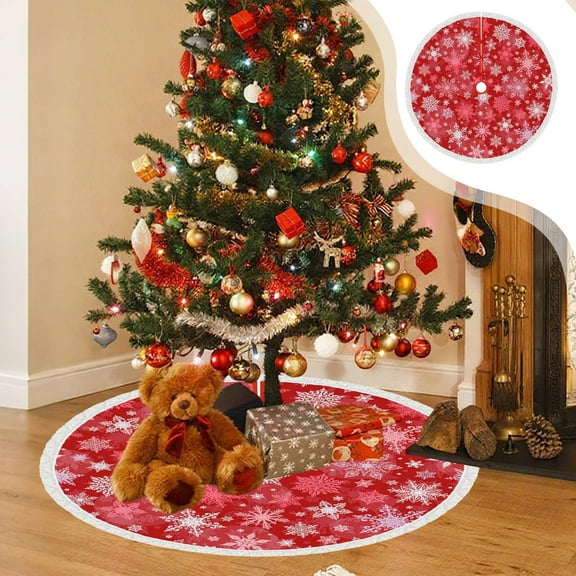 Nkmbld Vintage Christmas Tree Skirt 35inch Christmas Tree Skirt Christmas Tree Bottom Decoration Tree Collar for Merry Christmas Party Decoration, Red