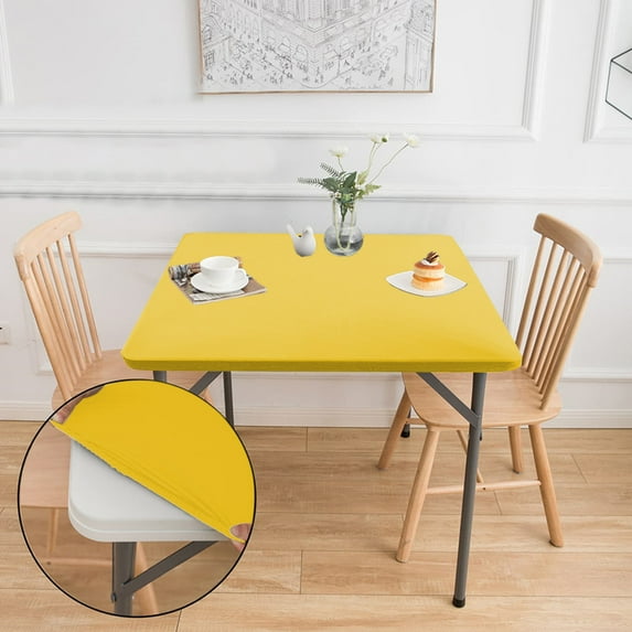 Nkmbld Vintage Tablecloth 33.86x33.86inches Tablecloth Stretch Square Wrapped Stretch Table Cover for Party Picnic Dinner Decor, Yellow
