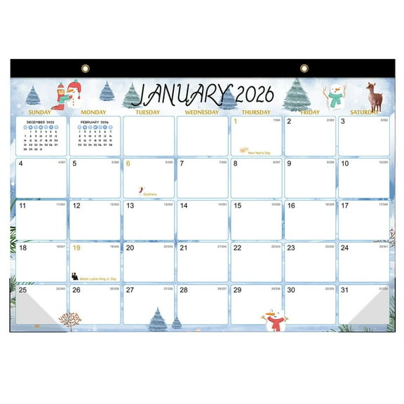 Nkmbld Wall Calendar Snowman Pattern English Planning Wall Mounted Calendar Desktop Uncomplicated Note Planner for Home, Traval, Office, Holiday, Vacation