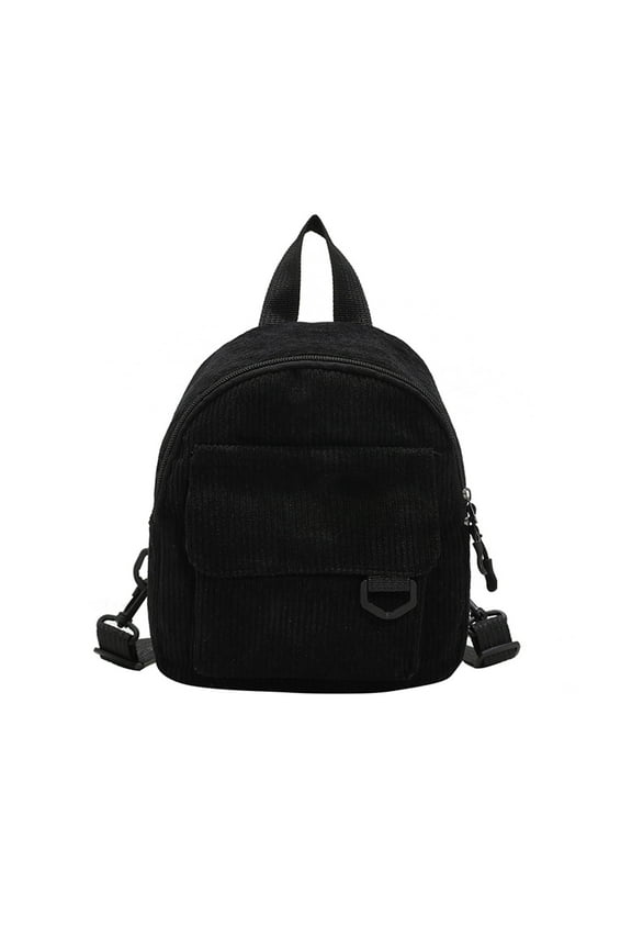Waterproof Mini Backpack Cute Commuting Small Cosmetic Bag Corduroy Texture Versatile Schoolbag Adjustable Shoulder Strap, Black