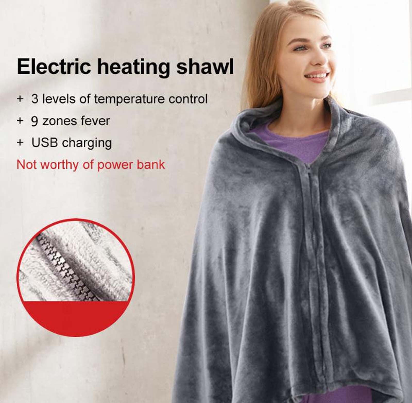 Nkmbld Wearable Heated Blanket Throw, Winter Facecloth Heating Blanket Usb Heating Shawl Cover Blanket for Car Office Home Travel
