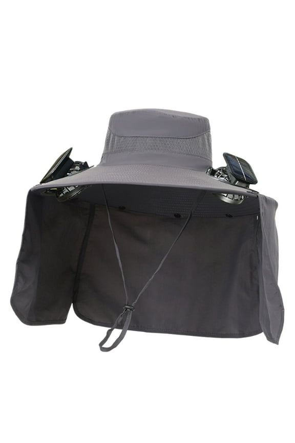 Wide Brim Sun Hat with Fan - Large Fishing Hat with Fans for Men, for Outdoor Hiking Camping Fishing Garden, Gray
