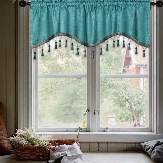 Nkmbld Window Valances for Kitchen, Elegant Fringed Window Curtains Valance Stylish Short Drapes with Rod Pocket for Bedroom Cafe Basement Window Treatments