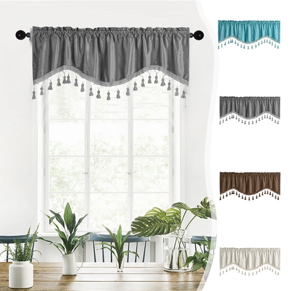 Nkmbld Window Valances for Living Room, Elegant Fringed Window Curtains, Farmhouse Country Rustic Kitchen Valances for Bedroom Bathroom, Gray
